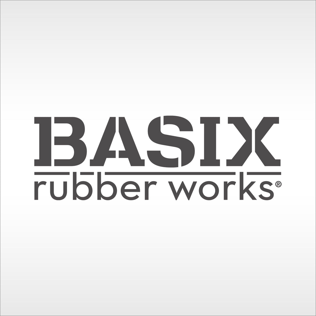 BASIX rubber works logo on a silver background
