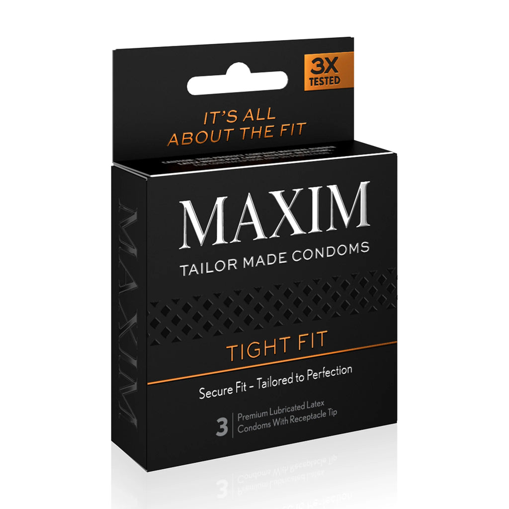 Maxim Tight Fit Condoms - 3 ct packaging - Side view