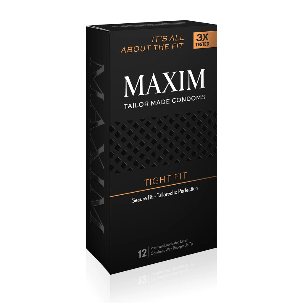 Maxim Tight Fit Condoms - 12 ct packaging - 3/4 view